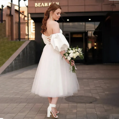 Nuovo abito da sposa principessa Short Wedding Abito senza spalline maniche staccabili allacciate su abiti da sposa in tulle posteriore Robe de Marieevestidos de noni