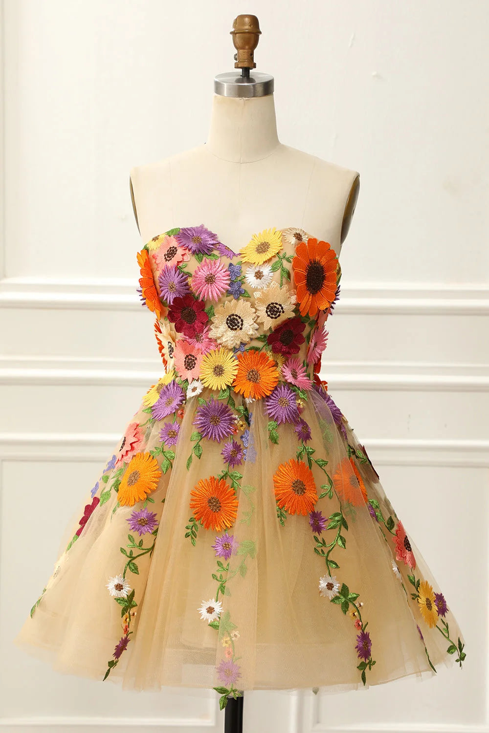 3D Flower Lace Embroidery Prom Dress Off Shoulder Lace-up Back vestidos par boda Sweetheart Short Skirt Wedding Dress