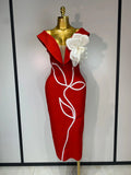 Women Sexy Off Shoulder Backless Bandage Dress Celebrity Elegant Flowers Evening Party Luxury Bithday Outfit Fashion Show Gowns Red