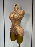 Shining Rhinestone Bodysuit Sexy Mesh See Through Dancer Birthday Evening Party Celebrate Performance Nightclub Stage Outfit