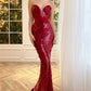 Burgundy Mermaid Party Dresses Sequins Sweetheart فساتين السهرة Sleeveless Trumpet Prom Dress Vestidos De Noche