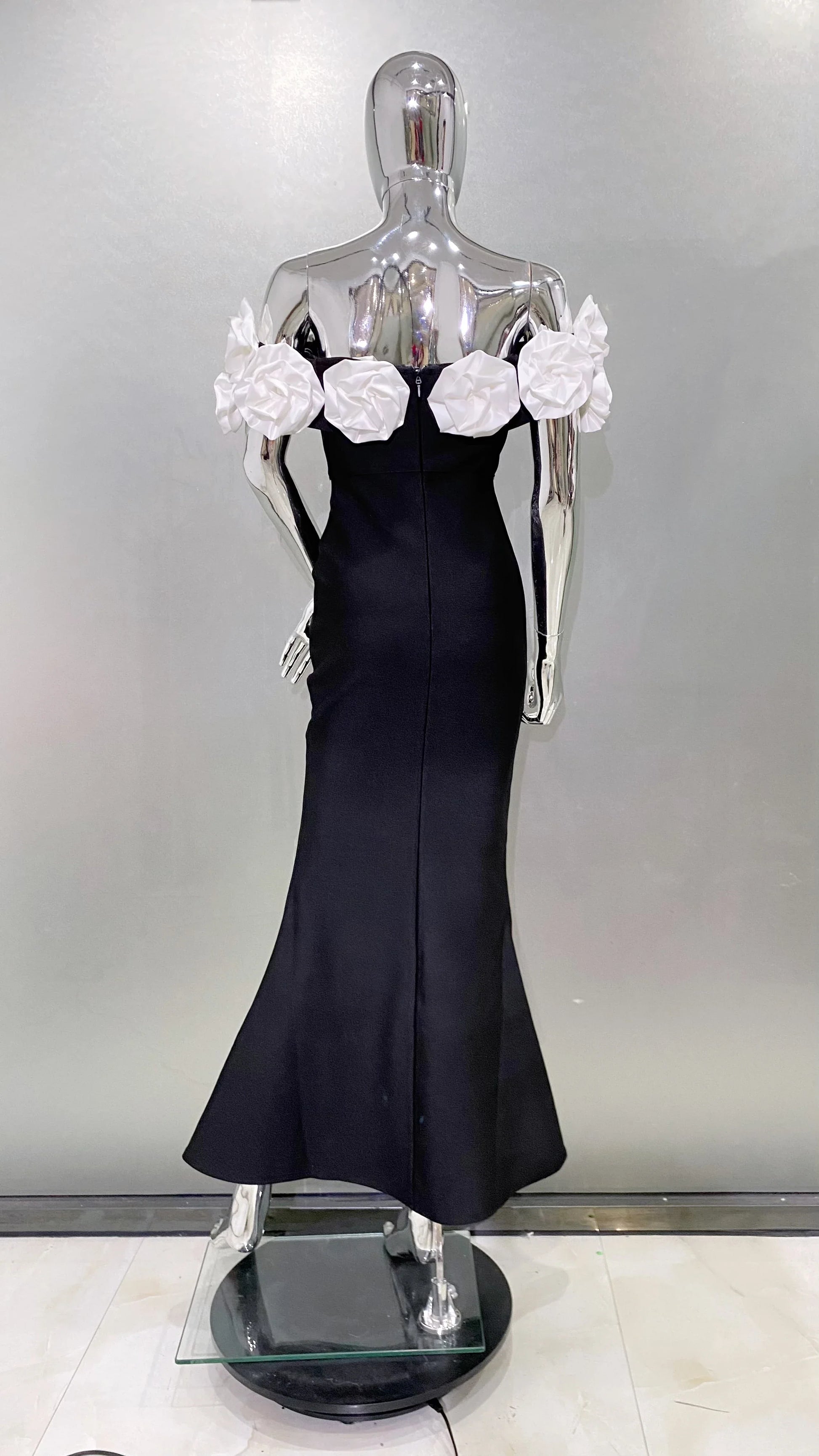 Stereoscopic Diamond Flowers Sexy Off The Shoulder Ankle Lenght Bandage Dress Woman Birthday Party Vestido Wedding Party Outfit