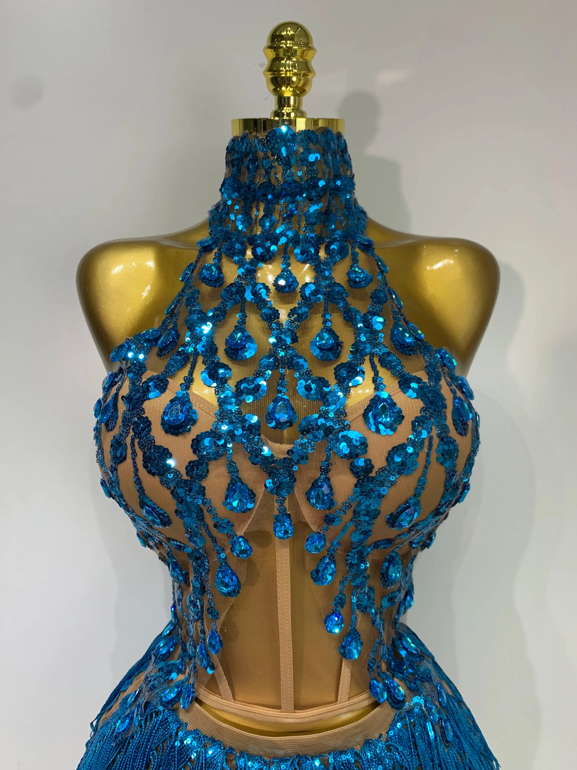 Women Sexy Shinning Rhinestone Tassels Two Pieces Set Nightclub Evening Party Birthday Bar Dancer Performance Stage Costume