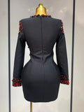 Luxury Birthday Women Celebrity Sexy Long Sleeve V Neck Rhinestone Black Bandage Dress Elegant Evening Club Party Dresses