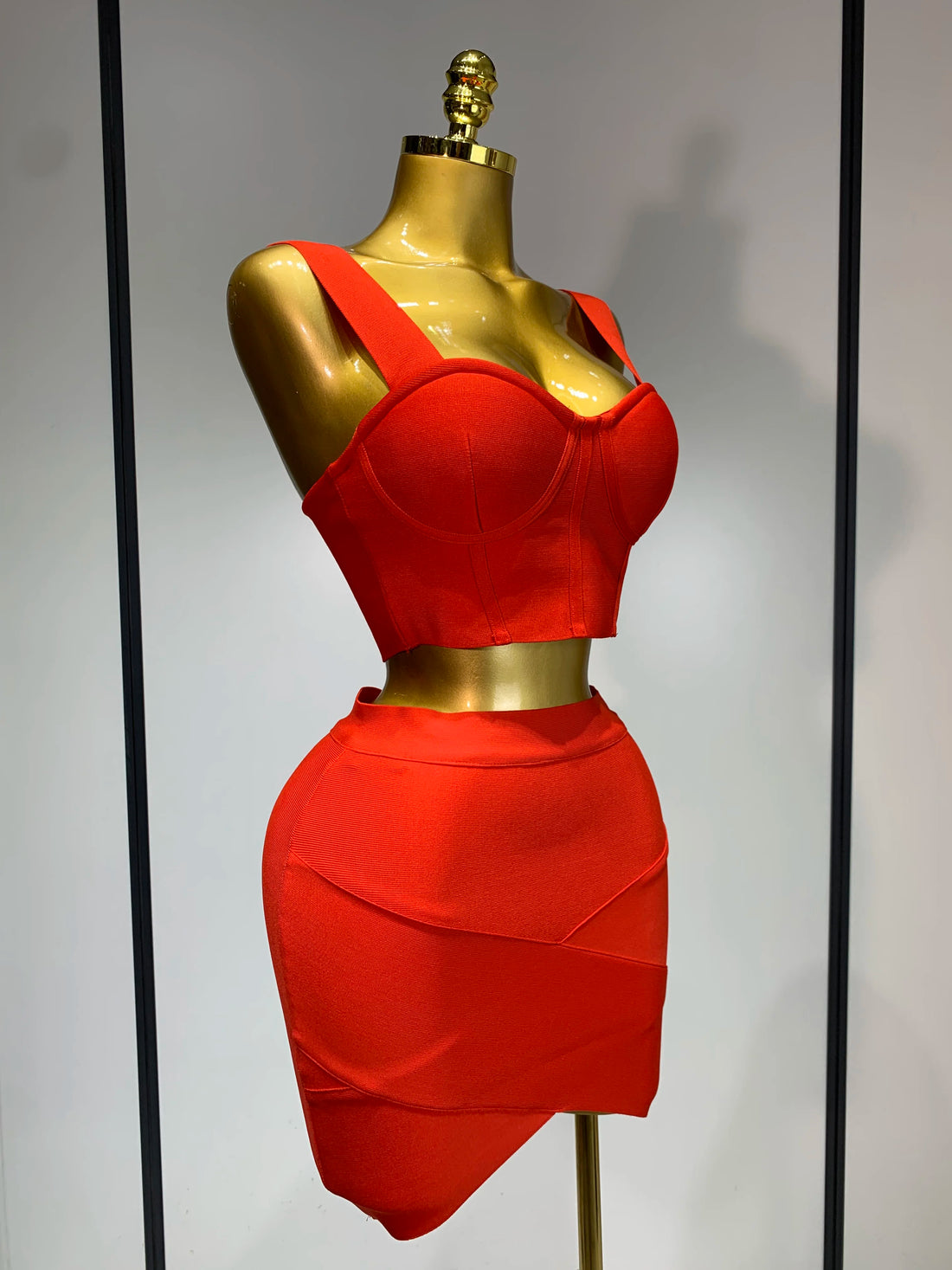 Women Sexy Backless Top Short Skirt Bodycon Bandage Two Pieces Sets Evening Party Luxury Birthday Outfit Nightclub Suits Red