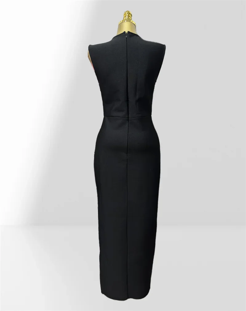 Summer Sexy V-Neck Sleeveless Package Hips Ankle Lenght Bandage Dress Graceful Woman Party Dress Cocktail Party Vestido