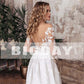 Elegante abito da sposa A-Line Donne aperte aperta a V-Neck Lace Long Sleeve Spalato Tulle Abito da sposa Abito da sposa Spazza