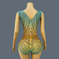 New Sparkly Rhinestone Elastic Spandex Bodysuit Women's Club Bars Sexy Dance Show Crystals Vest Bodysuit Party Stage Wear Sitiao