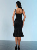 Elegant Women's Nail Bead Design Fishtail Dress V-neck Sleeveless Bodycon Flute Dresses Cocktail Evening Party Vestidos