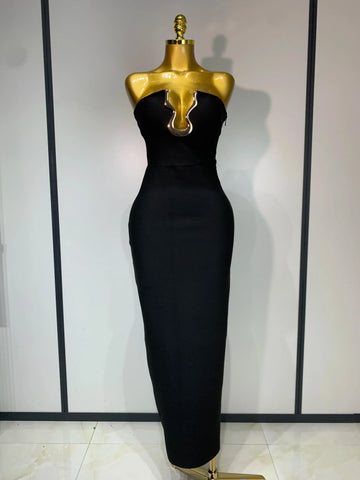 Luxury Birthday Celebrity Sexy Strapless Backless Maxi Long Bodycon Bandage Dress Women Elegant Evening Club Party Outfit black