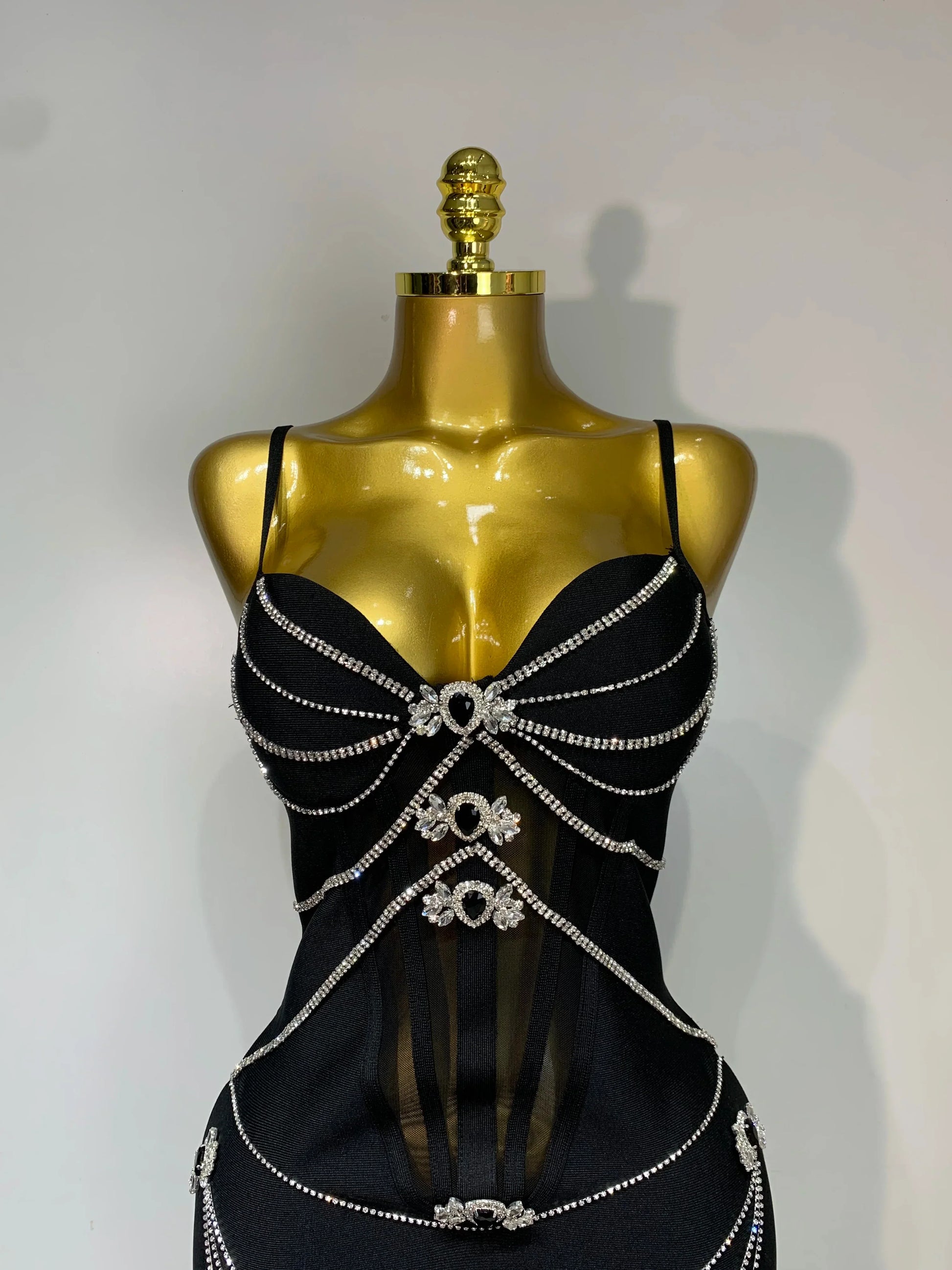 Spaghetti Strap Bodycon Bandage Dress Women Sexy Sparkly Beading Club Evening Party Birthday Dresses Wedding Guest Gown