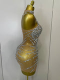 Sparkly Rhinestones Sexy Mesh See Through Dress Party Evening Prom Celebrate Birthday Dress Singer Dancer Show Stage Wear