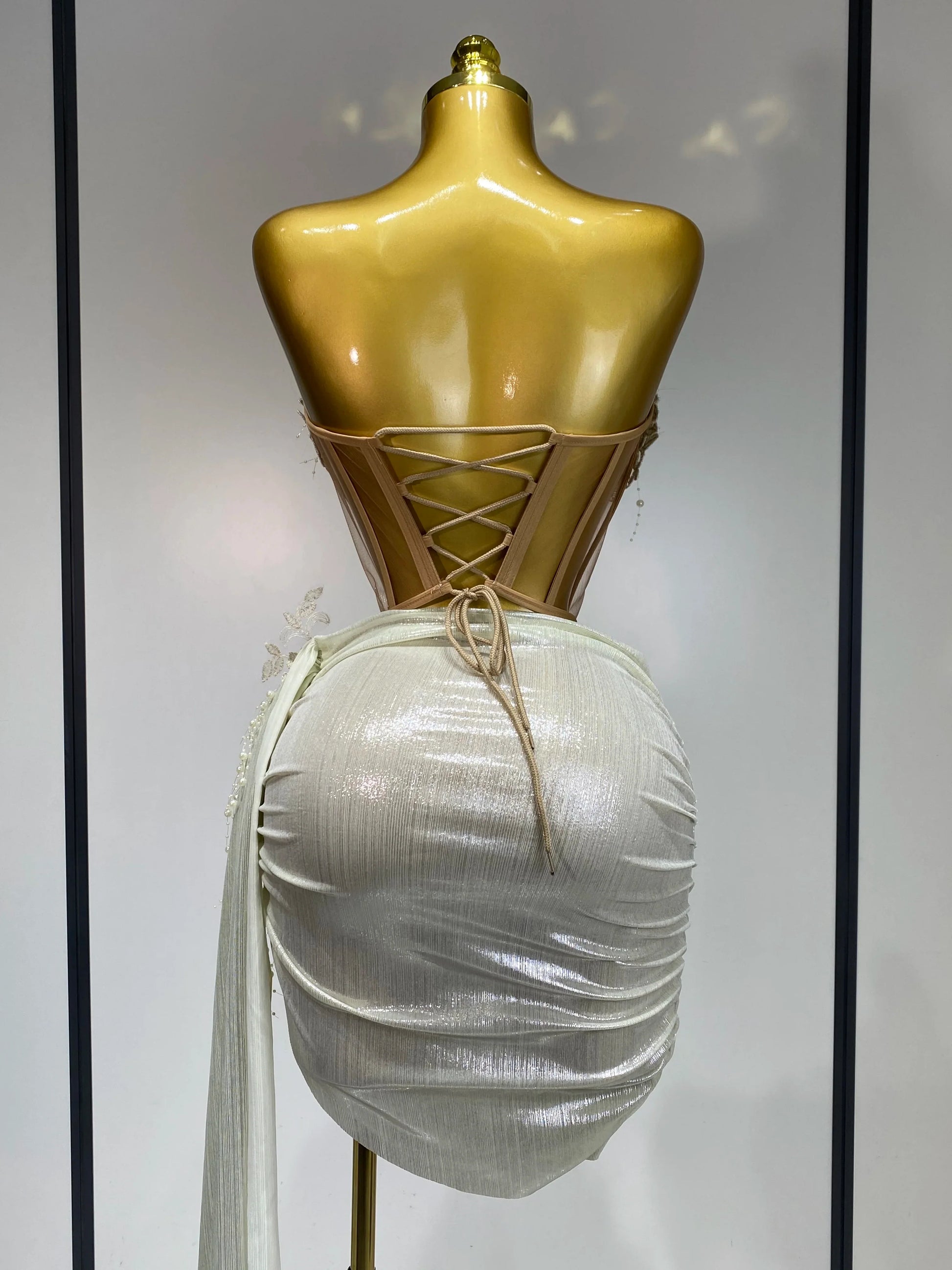 Elegant Sexy Pear Mesh See Through Two Piece Set Women Luxury Birthday Party Prom Gown Singer Nightclub Hotwife Stage Outfit