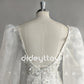 Long Puff Sleeves Short Wedding Dress Flowers Sheath Backless Square Neck Above Knee Mini Bridal Gown
