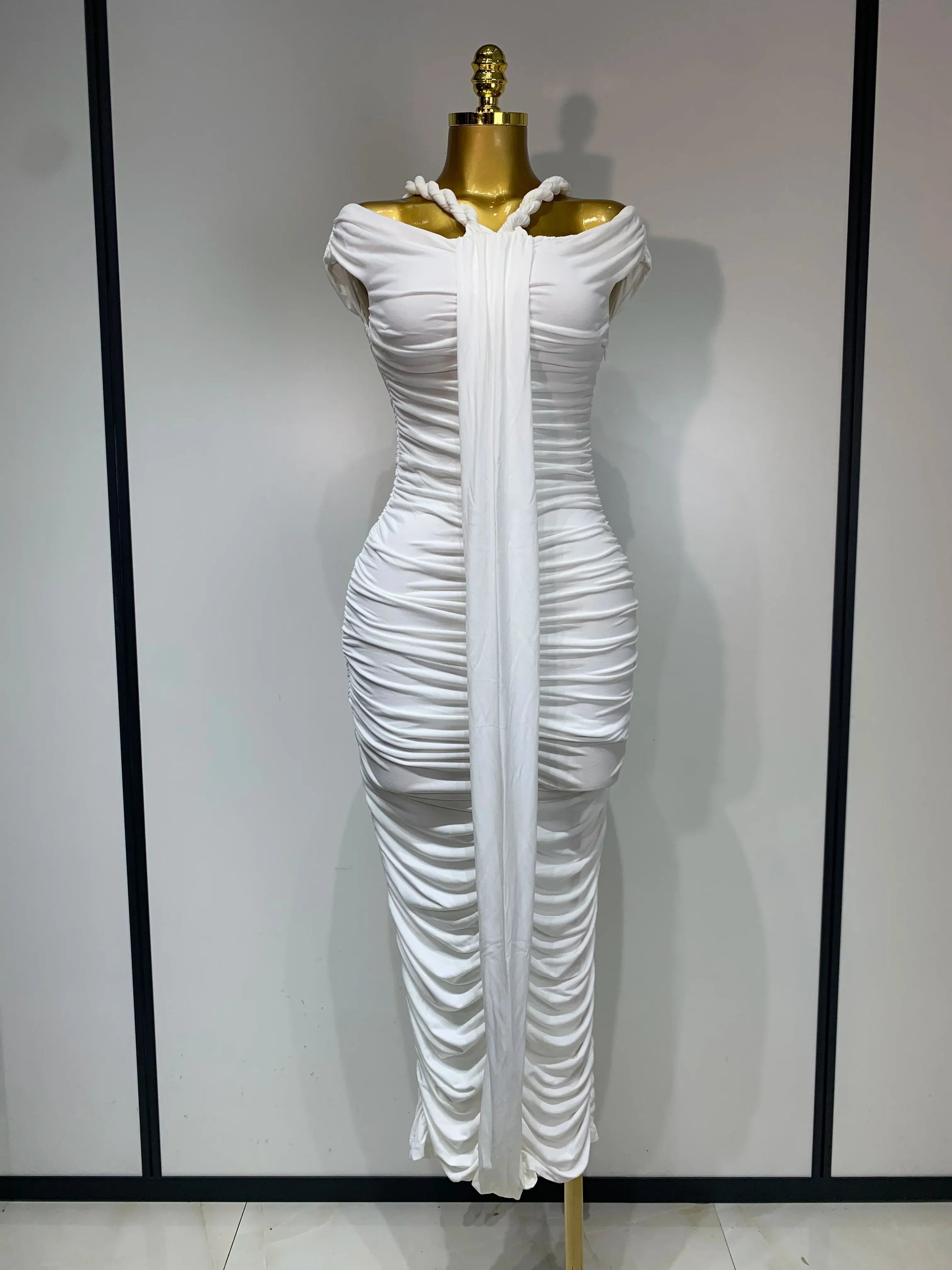 White Women Sexy Off Shoulder Bodycon Mesh Long Dress Nightclub Party Evening Fashion Birthday Dress Vestido WHITE