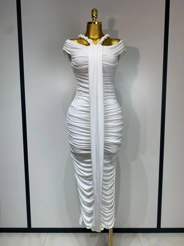 White Women Sexy Off Shoulder Bodycon Mesh Long Dress Nightclub Party Evening Fashion Birthday Dress Vestido WHITE