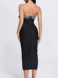 Sexy Women'S Light Luxury Sequin Rhinestone Tassel Design Bandage Dress Strapless Sleeveless Bodycon Backless Midi Dresses