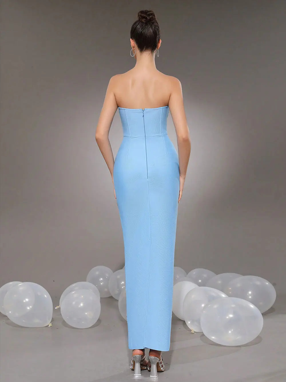 Sexy Women'S Light Luxury Rhinestone Bandage Dress Strapless Sleeveless Bodycon Backless Long Dress Christmas Party Vestido
