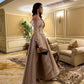 Luxury Sequins Neck Prom Dress Nude Pink Evening Dress Long Sleeve فستان سهرة Floor Lenght Silk Party Dresses