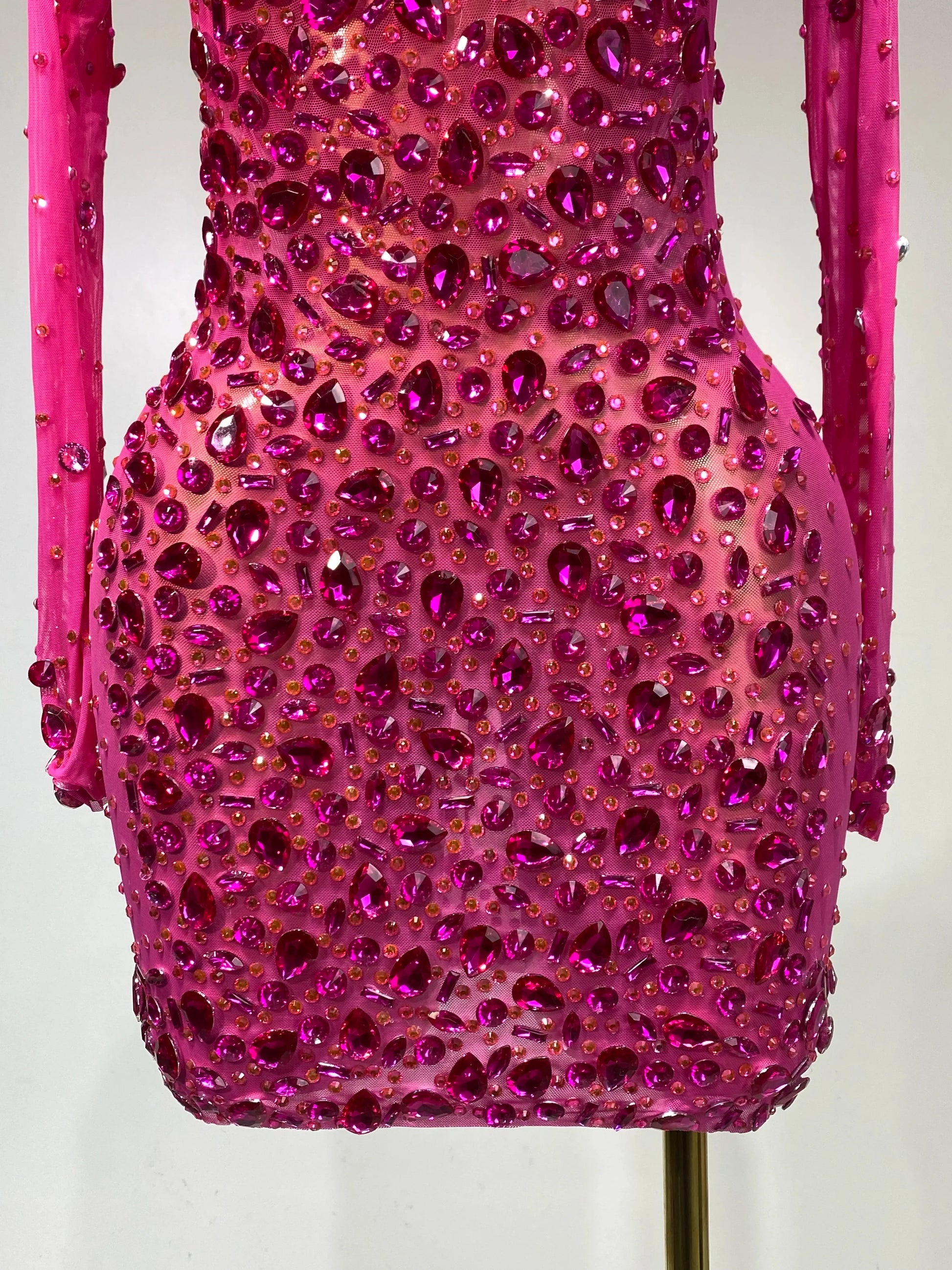 Women Sexy Mesh Rhinestones Mini Dresses Luxury Birthday Evening Party Celebrate Prom Gown Nightclub Singer Stage Outfit