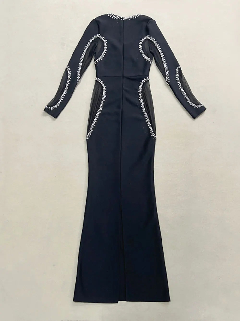 Autumn Women's Light Luxury Diamond Mesh Patchwork Bandage Dress Long Sleeve Bodycon Tail Dresses Evening Party Vestidos