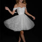 White Glitter Prom Dresses Off the Shoulder Short vestidos de noche Elegant Sleeveless Knee-Length Formal Evening