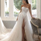 Boho A line Wedding Dress Sequined Feather Birde Dresses Strapless Side Leg Slit Tulle Bridals Formal Gowns Bespoke