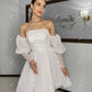 Organza mengkilap a-line gaun pengantin pendek lengan puff brides gaun pesta untuk wanita panjang lutut gaun malam prom