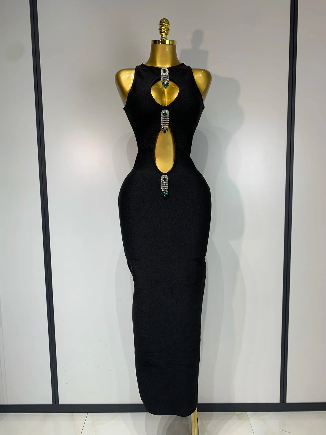 Women Celebrity Sexy Cut Out Diamonds Black Long Bodycon Bandage Dress Elegant Evening Club Party Luxury Birthday Dresses black