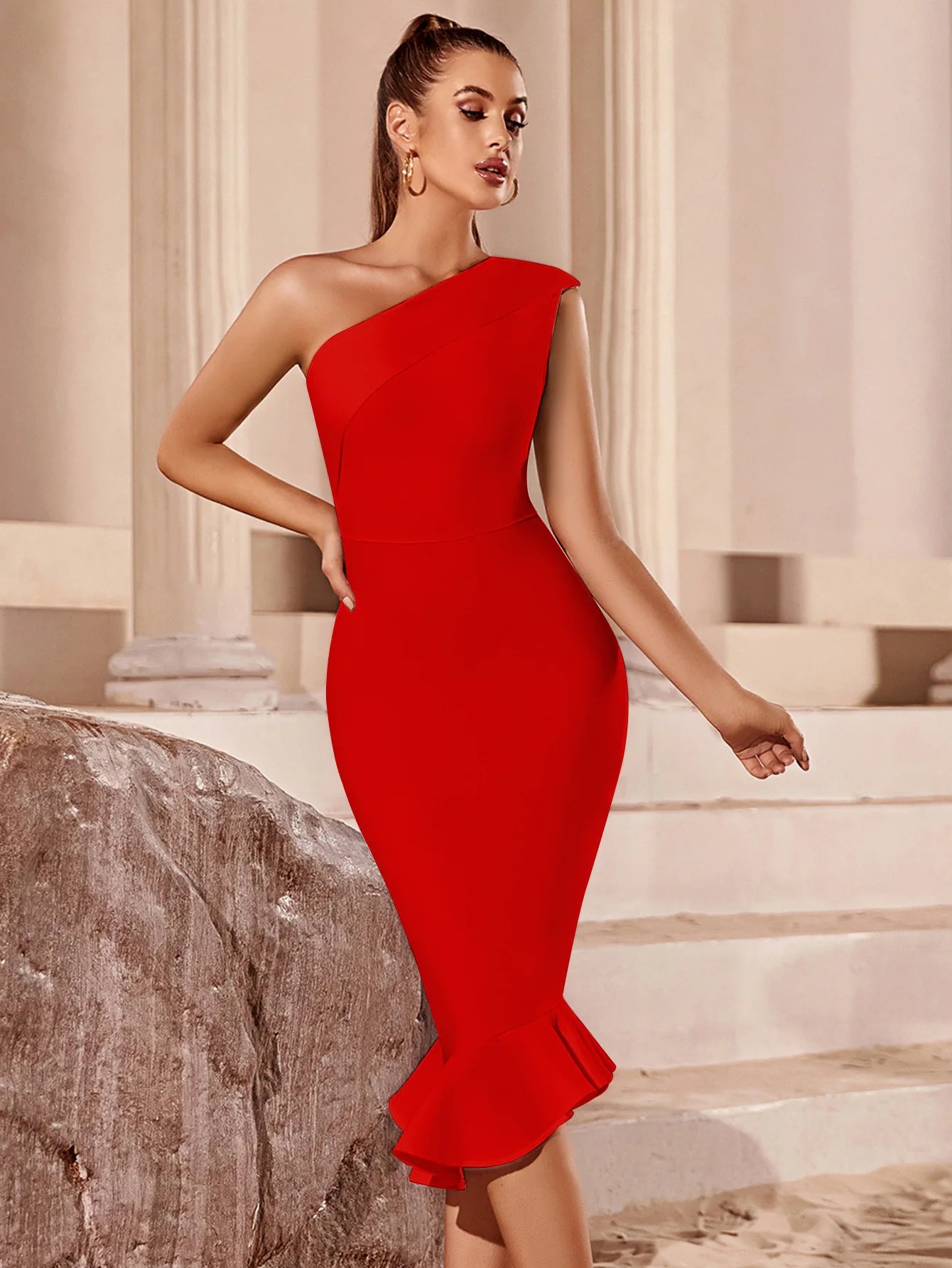 Elegant Bandage Dress Luxury Party Evening Club Night Cocktail Modest Holiday Bodcyon Celebrity Woman Clothes High Quality Red