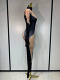 Fashion Sparkly Rhinestone Bodycon Bodysuit Female Singer Dancer Stage Perform Outfit Luxury Birthday Club Drag Queen Costume
