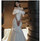 Mewah Satinwedding Boat Neck Necking Maxi Dresses Untuk Pengantin Elegant Long Prom Evening Guest Wrap Butch Women Dress