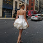 Weiß Kurzparty Prom Kleider Ballkleider trägerloser Blumen Cocktailkleider für Frauen Abendkleid Feiern Sie Ereignisse Kleid