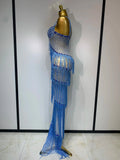 Sparkly Rhinestones Fringes Maxi Long Dress Women Sexy Transparent Elagant Evening Party Birthday Dress Photo Shoot Outfit