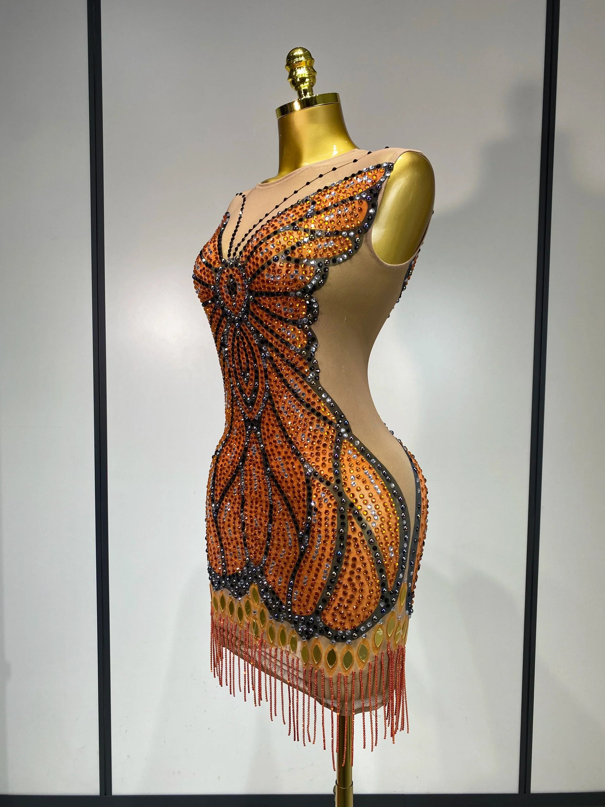 Sparkly Rhinestones Mesh Short Dress Sexy Sleeveless Luxury Birthday Evening Party Gown Performance Singer Stage Outfit