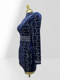 Dark Blue Velvet Luxury Diamonds O-neck Tuck Waist Mini Dress Fashion Woman Party Dress Celebration Birthday Vestido