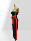Graceful Bow Sleeveless Strapless Sheath Black Bandage Ankle Lengh Dress Woman Party Vestido Celebrity Cocktail Outfit