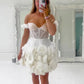 Robes de soirée de mariage blanches à fleurs 3D, épaules dénudées, Mini robes de bal de mariée en dentelle pour femmes, robe de demoiselle d'honneur courte trapèze