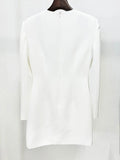 Women Sequined Bead Flower Elegant Dress O-Neck Long Sleeved Bodycon Mini White Dress Celebrity Cocktail Party Vestidos