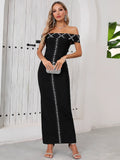 Top Quality Women Sexy Slash Neck Off the Shoulder Shinning Diamond Bodycon Long Bandage Dress Elegant Evening Party Dress