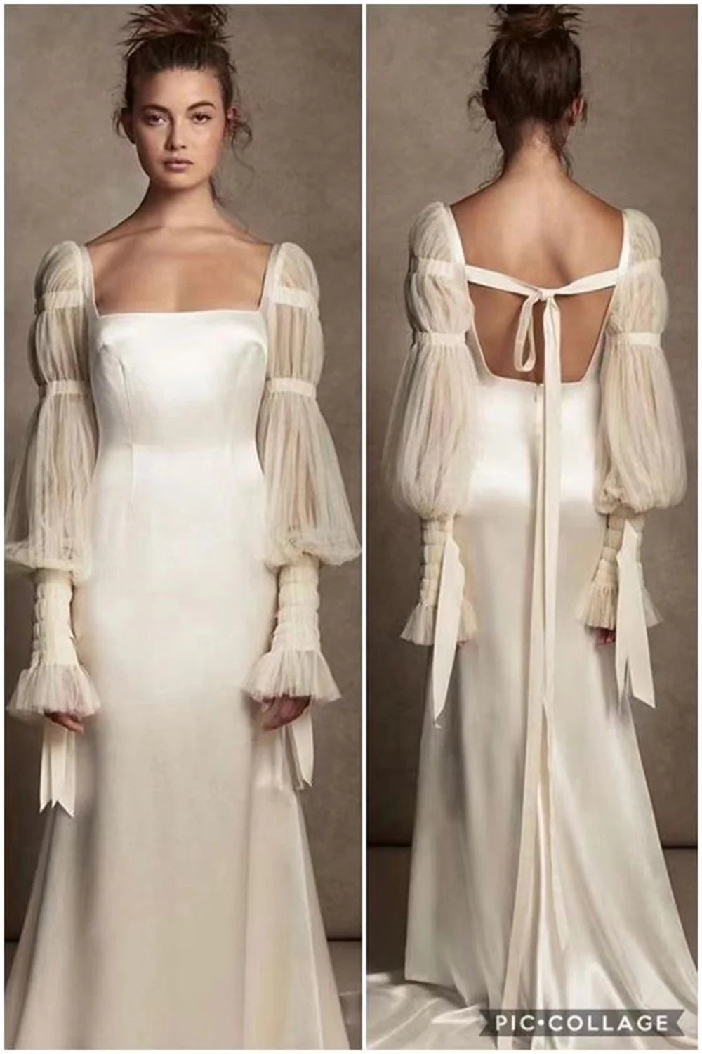 Vestido de novia de sirena con mangas abullonadas y cola larga blanca, chal desmontable, elegante vestido de fiesta sin espalda
