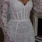 Glitter Full Lace A-Line Mini Wedding Dresses Long Sleeves Sweetheart Off The Shoulder Short Bridal Gowns vestidos de novia