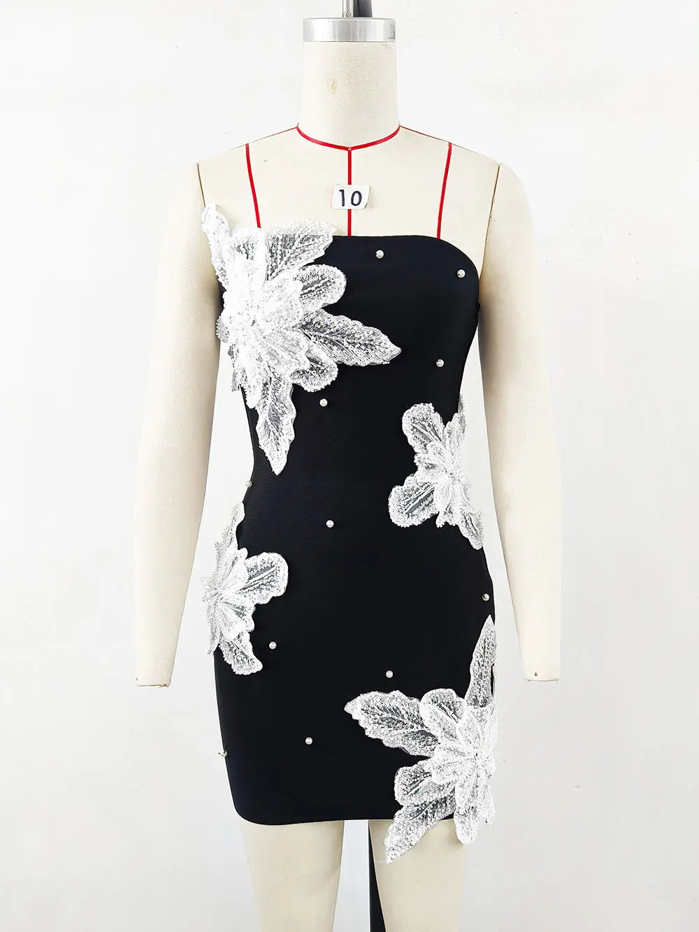 Autumn Wome Strapless Sleeveless Sexy Bandage Dress With Three-Dimensional Flower Bead Design Bodycon Backless Mini Dress