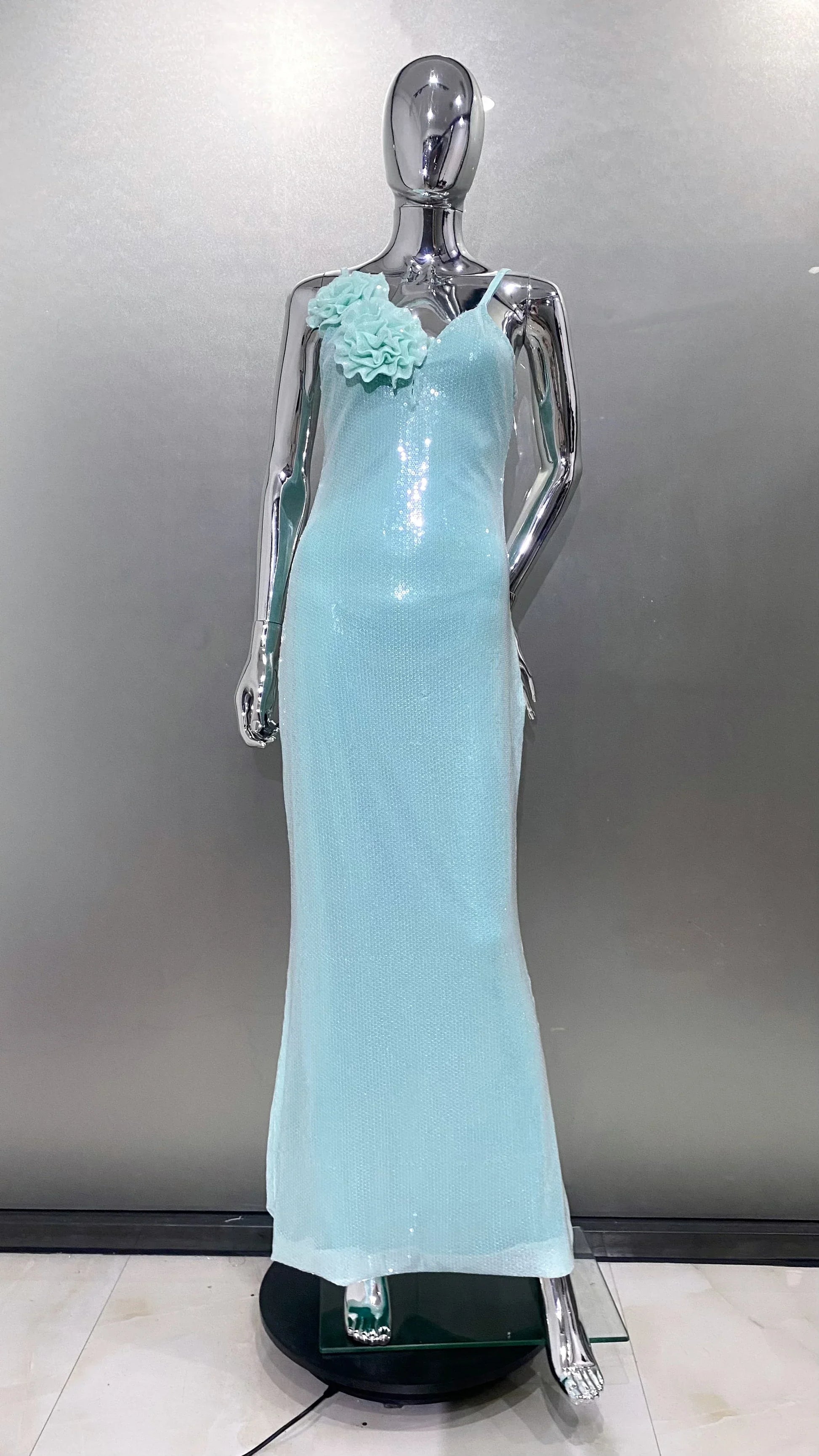 Summer Mint Green Sequins Spaghetti Strap Ankle Length Dress Graceful Woman Evening Party Dress Holiday Vocation Outfit Mint