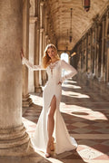 Sexy Wedding Dresses Sheath Mermaid V-Neck A-Line Bridal Gowns Lace Appliques Classic Robes Long Puff Sleeves Vestidos De Novia Satin