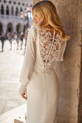 Sexy Wedding Dresses Sheath Mermaid V-Neck A-Line Bridal Gowns Lace Appliques Classic Robes Long Puff Sleeves Vestidos De Novia Satin