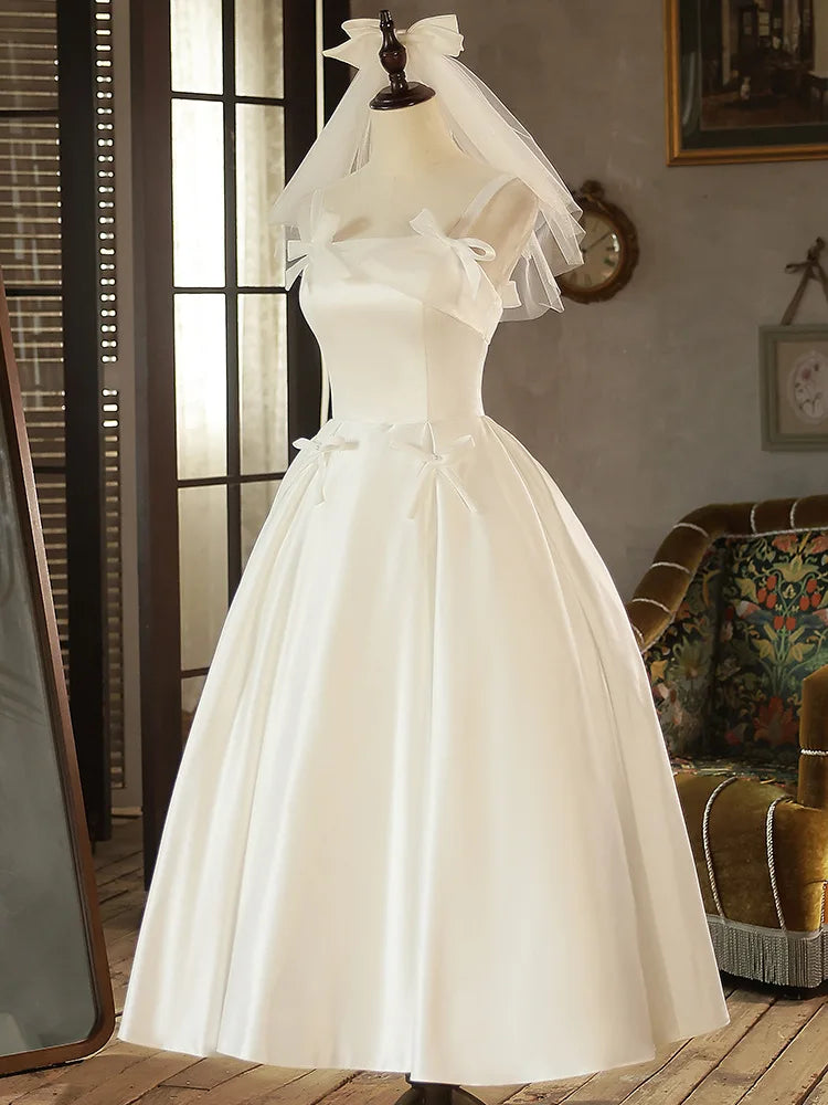 Abiti da sposa in raso bianco per la sposa Elegante coreano semplice papillagamera da ballo lunghi da ballo da sera da sera abito estivo Vestitidos