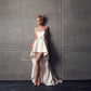 Beach Wedding Dresses Short Front Long Back Satin with Bow Simple Strapless Sweetheart A Line Formal Women Bridal Bride Gowns