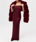 Redwine Beaded Strapless Long Maxi Dress For Women Elegant Sleeveless Backless Sparkle Crystals Bodycon Cocktail Evening Gown