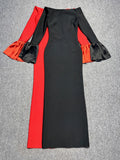 Sexy Women's Bandage Long Dress with One Collar Shoulder and Horn Sleeve Bodycon Dress Cocktail Evening Party Vestidos